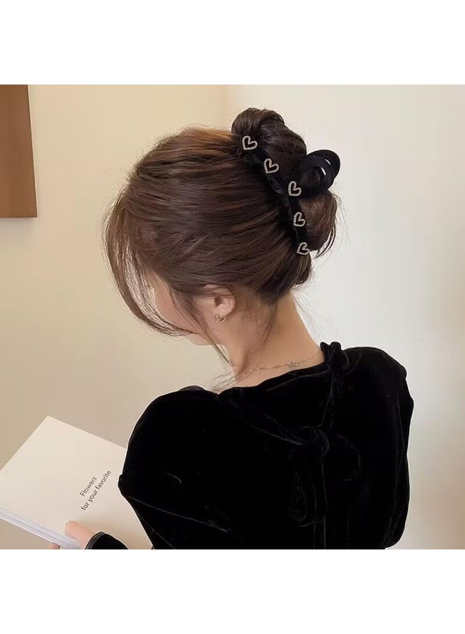 CLENEA مشبك شعر على شكل قلب، قطعة واحدة، مشابك شعر للنساء، مشابك شعر سوداء قوية التثبيت، إكسسوارات تصفيف الشعر، مشبك شعر كبير مانع للانزلاق للشعر الكثيف أو الخفيف - Image 3
